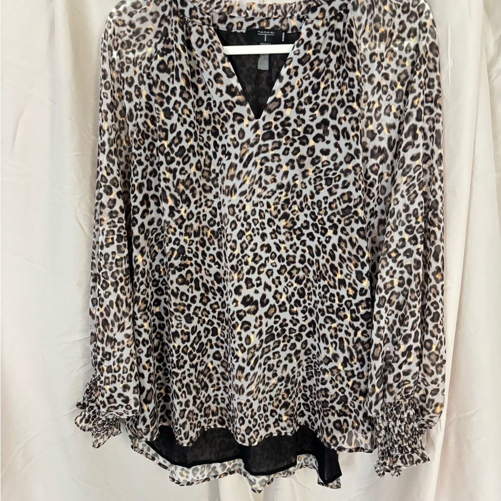 Tahari Animal Print Long Sleeve Blouse